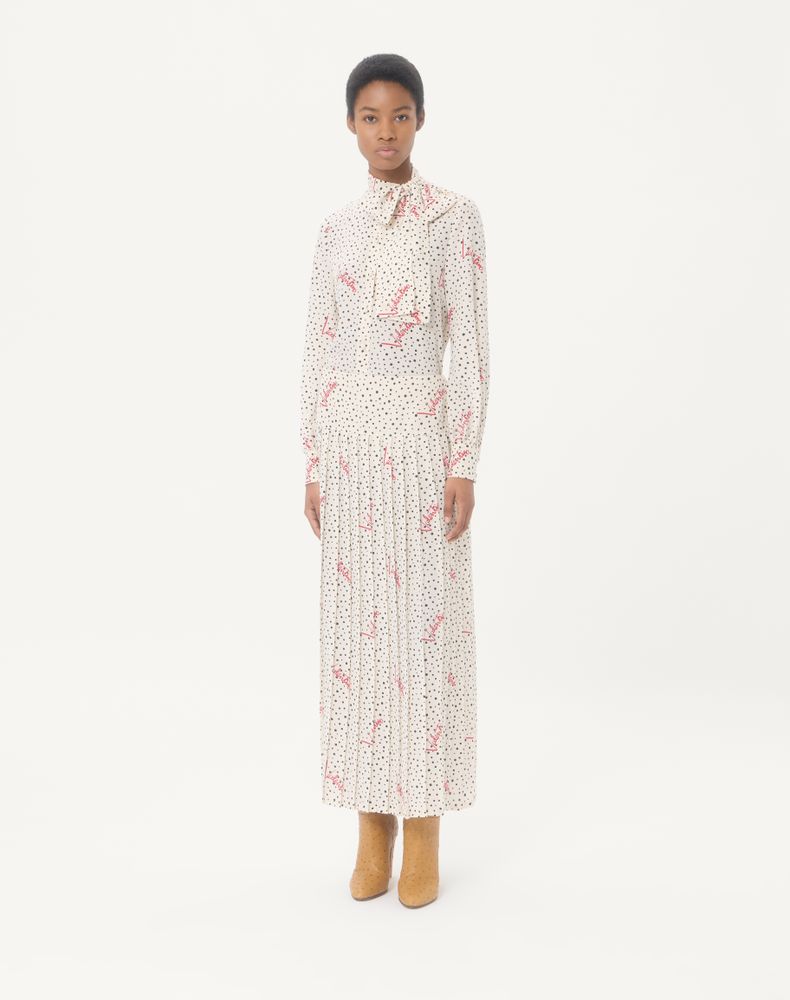Valentino Plusdepois Bubble Print Crepe De Chine Long Skirt Woman Vanilla/Multicolour 46