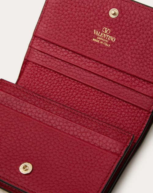 Valentino Garavani - Small Rockstud Grainy Calfskin Wallet - Rosso Valentino - Woman - Wallets And Small Leather Goods