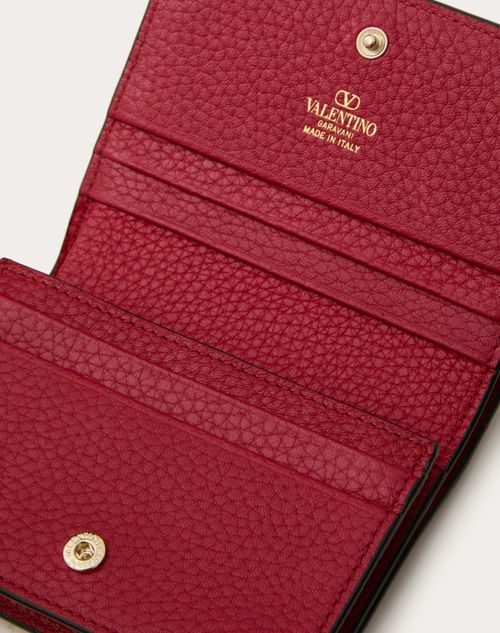 Valentino Garavani - Small Rockstud Grainy Calfskin Wallet - Rosso Valentino - Woman - Wallets & Cardcases - Accessories