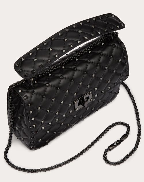 Medium Nappa Rockstud Spike Bag for Woman in Black Valentino US