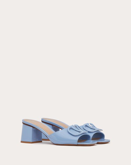 Valentino Garavani - Sandalia Sin Talón De Charol Con El Vlogo Signature Y Tacón De 60 mm - Celeste - Mujer - Sandalias