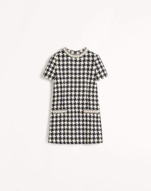 Valentino - Embroidered Damier Light Tweed Short Dress - Ivory/black - Woman - Ready To Wear