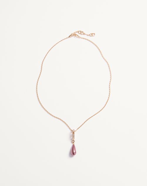 Valentino Garavani - Vlogo Signature Necklace In Metal, Swarovski® Crystals And Glass Drops - Gold/crystal/pink - Woman - Jewelry