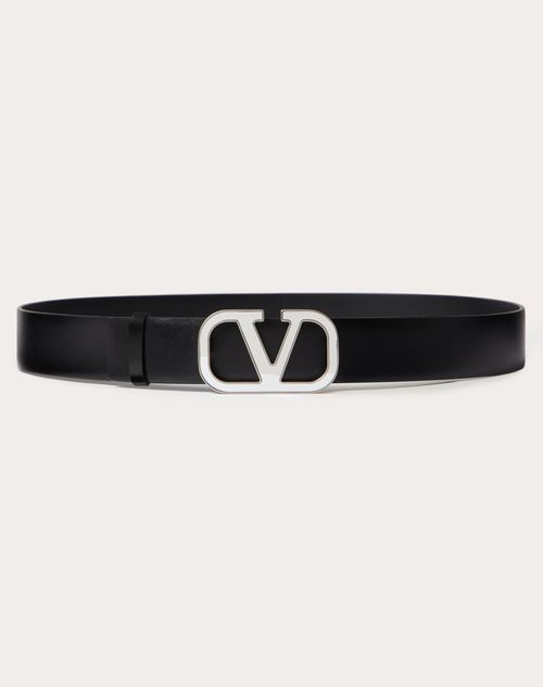 Valentino Garavani - Vlogo Signature Calfskin Belt 35 Mm - Black - Man - Belts - M Accessories