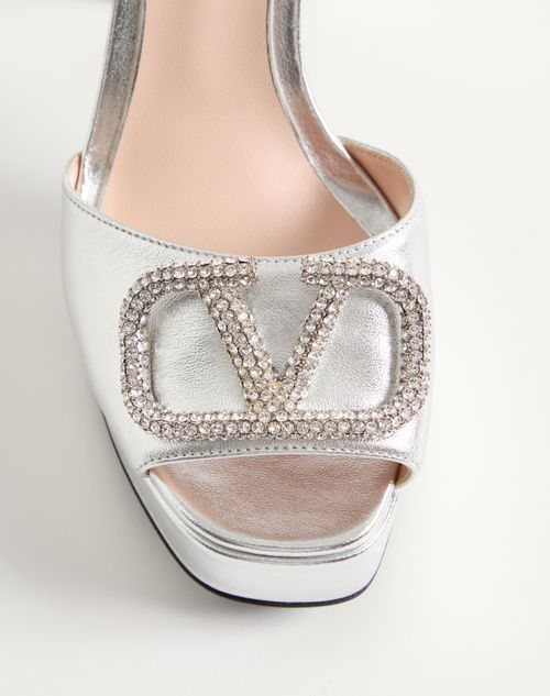 Valentino Garavani - Vlogo Signature Platform Sandal In Laminated Nappa Leather 115mm - Silver - Woman - Sandals