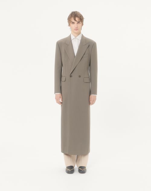 Valentino - Valentino Double-breasted Lightweight Wool Coat With Knot Detail - Taupe - Man - Coats And Blazers