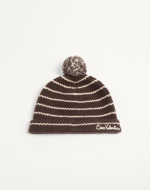 Valentino Garavani - Chez Valentino Knitted Wool Beanie - Ivory/brown - Man - Soft Accessories - M Accessories