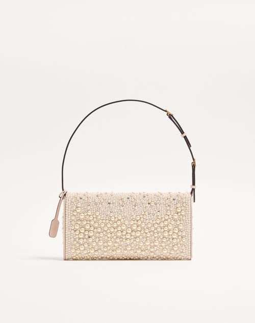 Valentino Garavani - Valentino Garavani Devain Small Shoulder Bag With Pearls And Rhinestones - Cream - Woman - Shoulder Bags