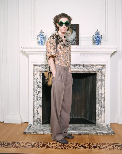 Valentino - Valentino Bowling Shirt In Silk Poplin With Fauve Eclat Animalier And Papier Floral Prints - Multicolour - Man - Shirts