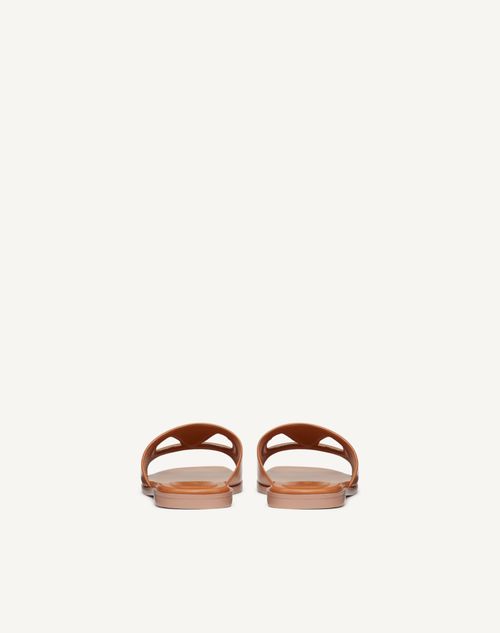 Valentino Garavani - Vlogo Cut-out Calfskin Slide Sandal - Almond/antique Brass - Woman - Slides And Thongs