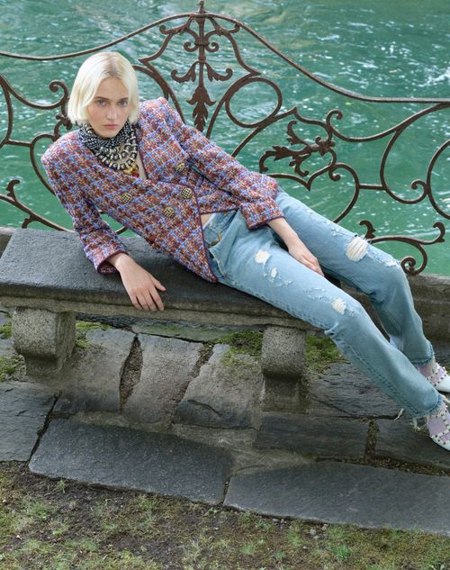 Valentino - Valentino Double-breasted Jacket In Multicolour Frayed Tweed - Multicolour - Woman - Jackets And Blazers