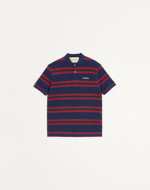 Valentino - Cotton Piqué Polo Shirt With Chez Valentino Embroidery - Blue/red - Man - New Arrivals