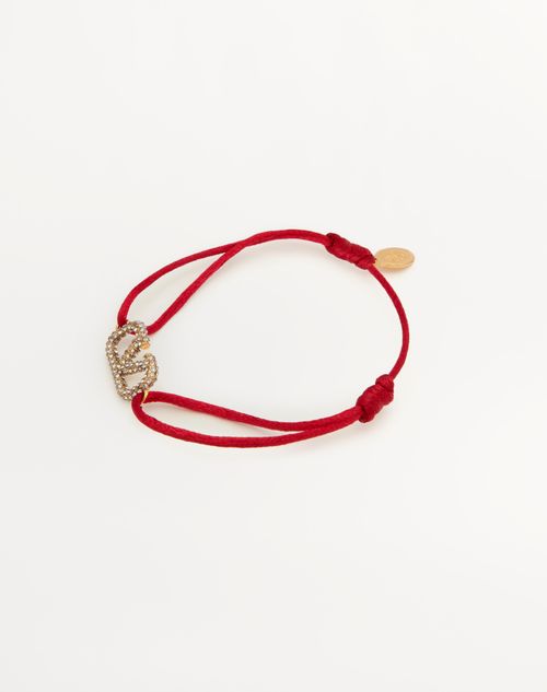 Valentino Garavani - Vlogo Signature Bracelet In Cotton And Swarovski® Crystals - Rouge Pur/black - Woman - Accessories