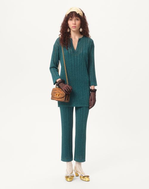 Valentino - Embroidered Lurex Jumper - Peacock - Woman - Knitwear