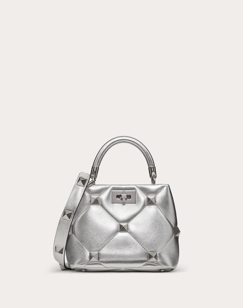 Valentino Garavani - Small Roman Stud The Handle Bag In Metallic Nappa - Silver - Woman - Top Handle Bags