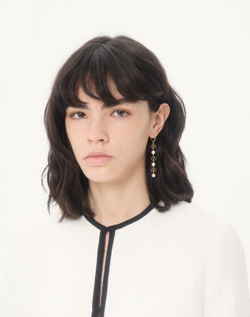 Valentino Garavani - Pendientes Vlogo Signature En Metal, Cuentas De Vidrio Y Cristales Swarovski® - Oro/crema/cristal - Mujer - Joyas