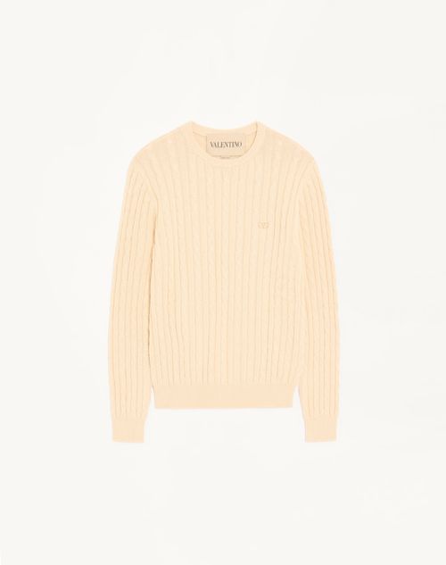 Valentino - Valentino Cable-knit Cotton Crew Neck Sweater With Vlogo On The Chest - Cream - Man - Knitwear