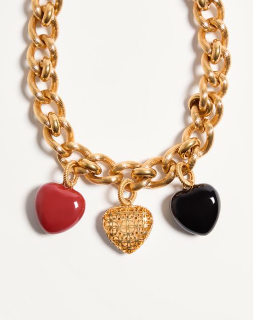 Valentino Garavani - Coeur Royal Necklace In Metal, Enamel And Swarovski® Crystals - Antique Brass - Woman - Jewellery