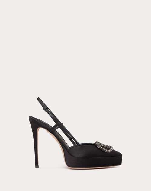 Valentino Garavani - Zapatos De Satén Con Plataforma, Tacón De 120 mm, Correa Trasera Y El Vlogo Signature - Negro - Mujer - Rebajas Para Mujer