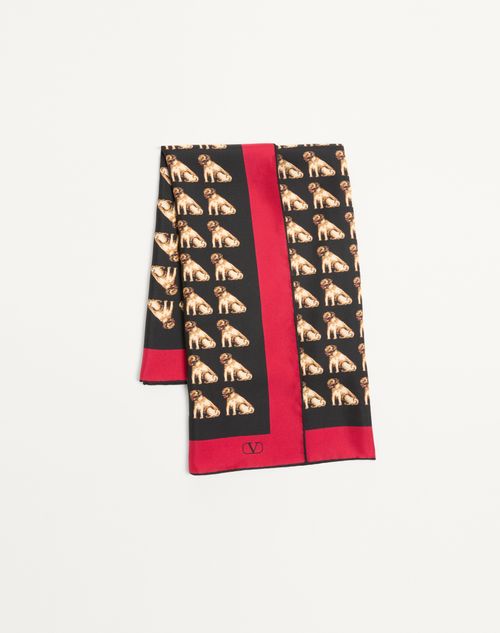Petit Charles Silk Scarf for Woman in Black/beige/red Petit Charles Silk Scarf for Woman in Black/beige/red