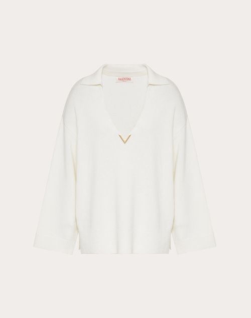 Valentino - Pull V Gold En Cachemire - Ivoire - Femme - Maille