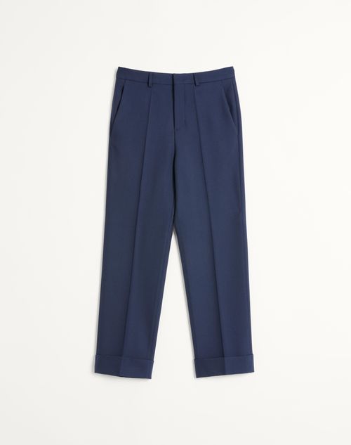 Valentino - Pantalon En Gabardine De Laine Avec Revers - Indigo - Homme - Prêt-à-porter