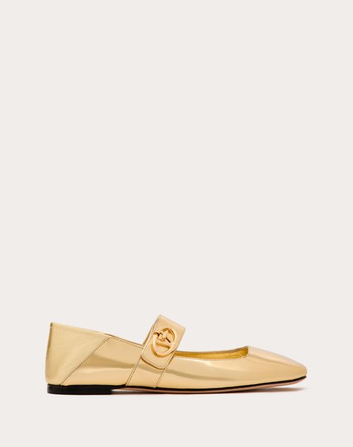 Valentino Garavani - Mary-jane Vlogo Locker Ballerina In Mirrored Calfskin - Gold - Woman - Shoes