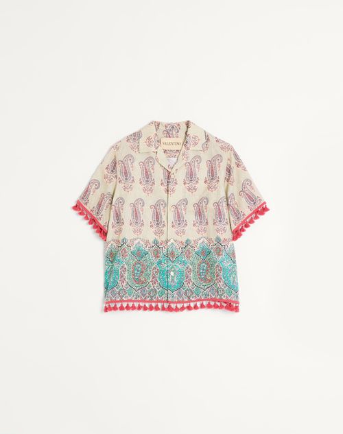 Valentino - Lightweight Linen Bowling Shirt With Voyage Imaginaire Print - Multicolor - Man - Shirts