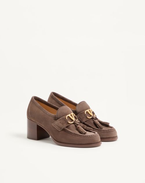 Valentino Garavani - Vlogo Signature Loafer Pump In Split-grain Leather 60mm - Brown - Woman - Pumps And Slingbacks