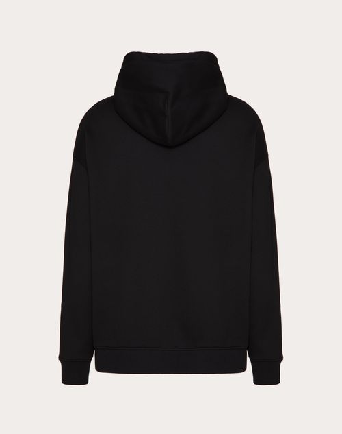 Valentino - Technical Cotton Sweatshirt With Hood, Zipper And Rubberized V Detail - Black - Man - T-shirts And Sweatshirts