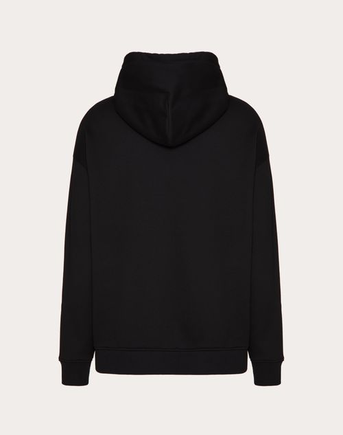 Valentino - Technical Cotton Sweatshirt With Hood, Zip And Rubberised V Detail - Black - Man - Tshirts And Sweatshirts