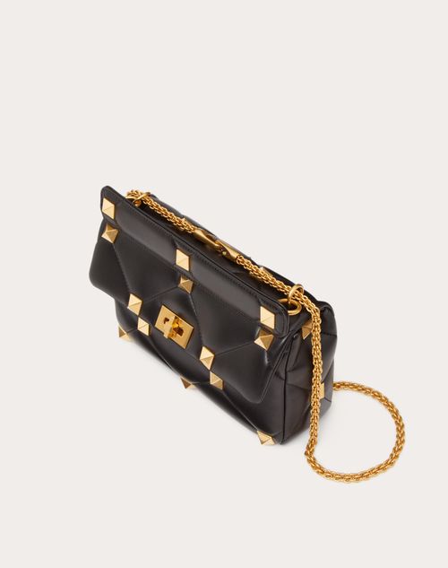 Valentino Garavani Women's Medium Roman Stud The Shoulder Bag in Nappa with Chain and Tone-on-Tone Studs - Black