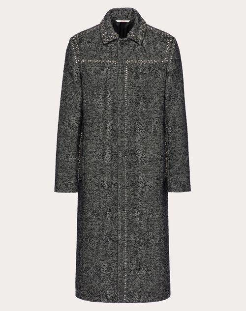 Valentino - Wool Tweed-mantel Mit Nieten- Und Kristallverzierung - Grau - Mann - Mäntel & Blazer