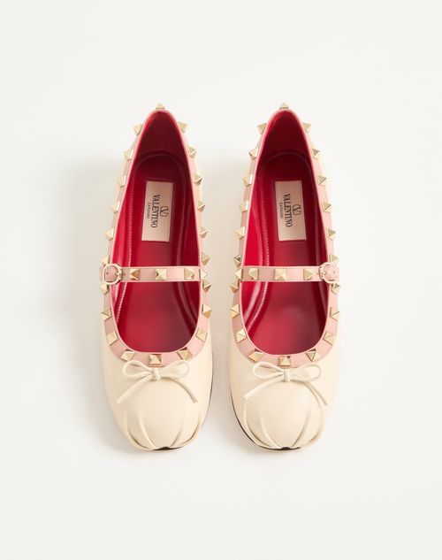Valentino Garavani - Mary-jane Rockstud Ballerina In Nappa 05mm - Butter - Woman - Ballerinas