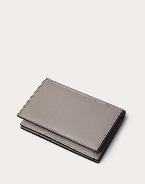 Valentino Garavani - Mini Vlogo Signature Calfskin Card Holder - Pearl Gray - Man - Wallets And Small Leather Goods