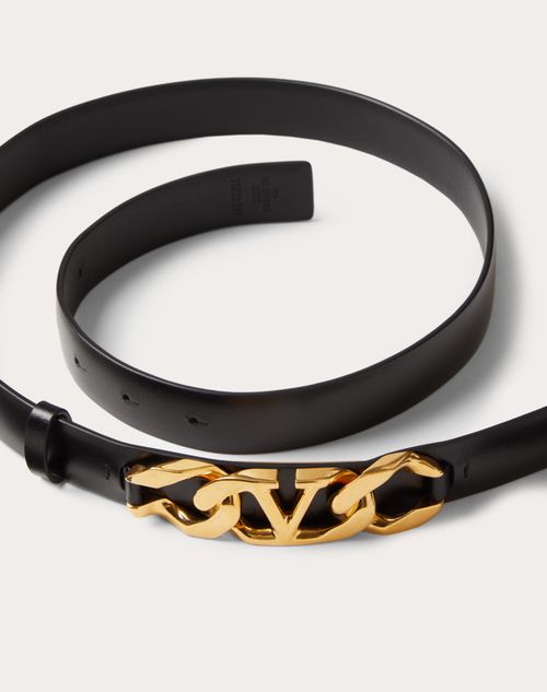 Valentino Garavani - Vlogo Chain Shiny Calfskin Belt 25 Mm - Black - Woman - Belts
