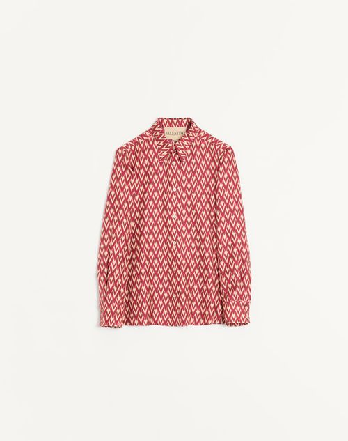 Valentino - Twill Shirt With Toute La V Pattern - Red/cream - Woman - Shirts And Tops