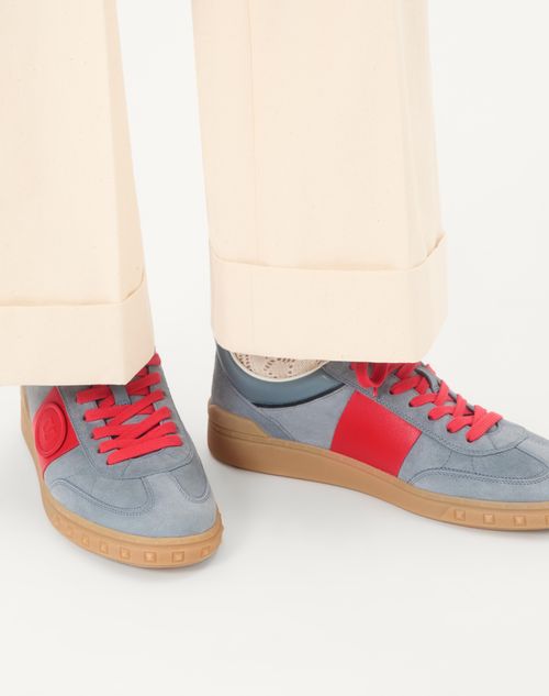 Valentino Garavani - Upvillage Low Top Trainer In Split Leather And Calfskin Nappa Leather - Grey/coral/black - Man - Sneakers