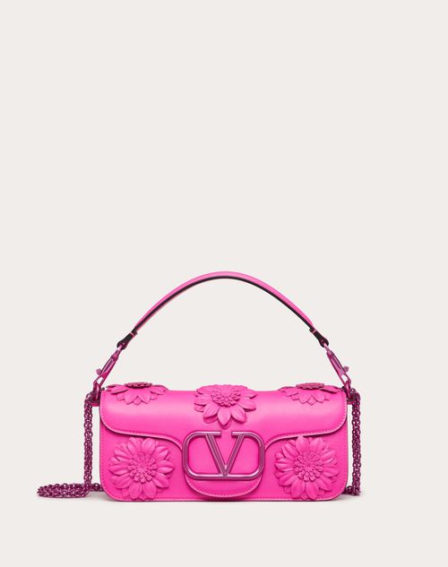 Valentino Garavani - Locò Shoulder Bag With Applique Flowers - Pink Pp - Woman - Shoulder Bags