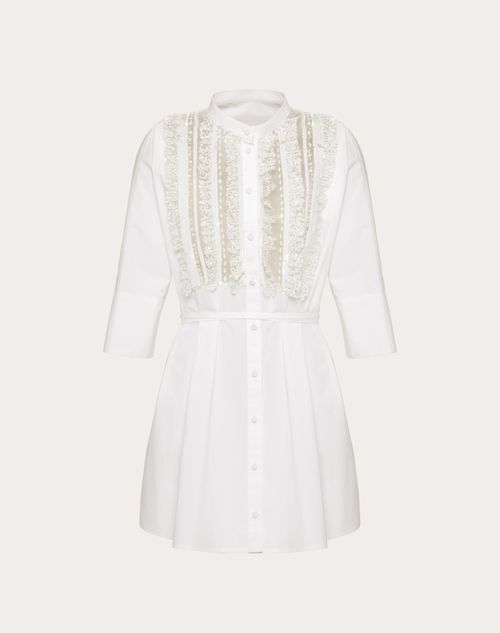 Valentino - Besticktes Kleid Aus Cotton Popeline - Weiß - Frau - Kleider