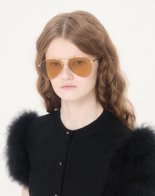 Valentino - Metal Aviator Frame - Gold/amber - Unisex - Eyewear