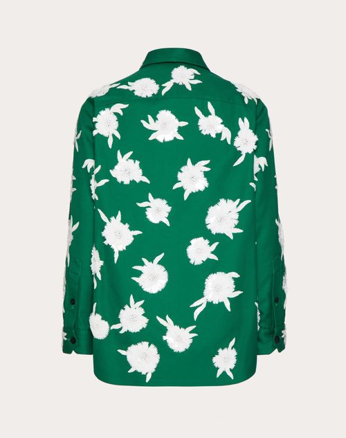Valentino - Double Cotton Shirt Jacket With Embroidered Sequin Flowers - Emerald - Man - Outerwear