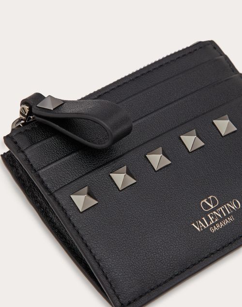 Valentino Garavani - 락스터드 송아지 가죽 지퍼 카드 케이스 - 블랙 - 여성 - 지갑 & 가죽 소품