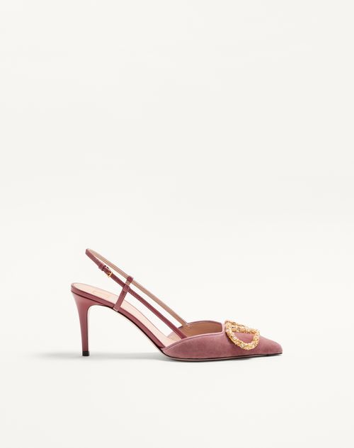 Valentino Garavani - Vlogo Signature Slingback Pumps In Velvet With Jewel Logo 80mm - Phard - Woman - Woman Shoes Sale