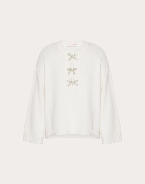 Valentino - Embroidered Wool Sweater - Ivory/silver - Woman - Ready To Wear