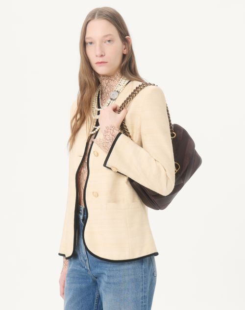 Valentino - Jacket In Silk Linen Canvas - Latte/black - Woman - Jackets And Blazers