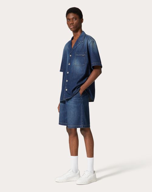 Valentino - Denim Chambray Bermuda Shorts - Denim - Man - Denim