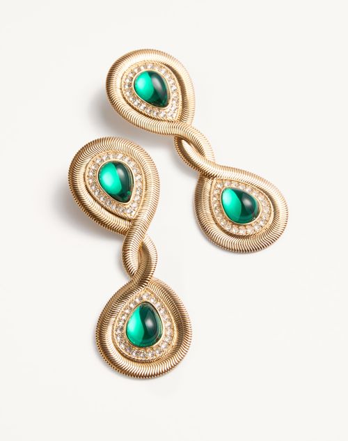 Valentino Garavani - Pas Plus Earrings In Metal, Resin And Swarovski® Crystals - Gold/emerald - Woman - Fashion Jewelry
