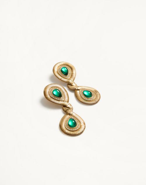 Valentino Garavani - Pas Plus Earrings In Metal, Resin And Swarovski® Crystals - Gold/emerald - Woman - Fashion Jewelry
