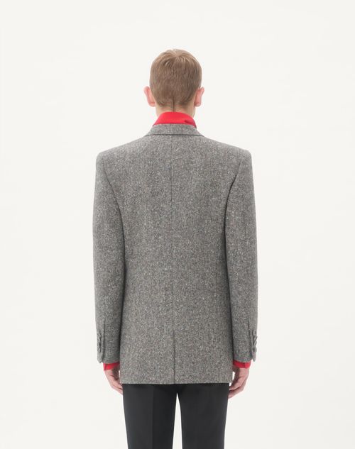 Valentino - Valentino Double-breasted Jacket In Natté Boutonné Wool - Ivory/black - Man - Coats And Blazers